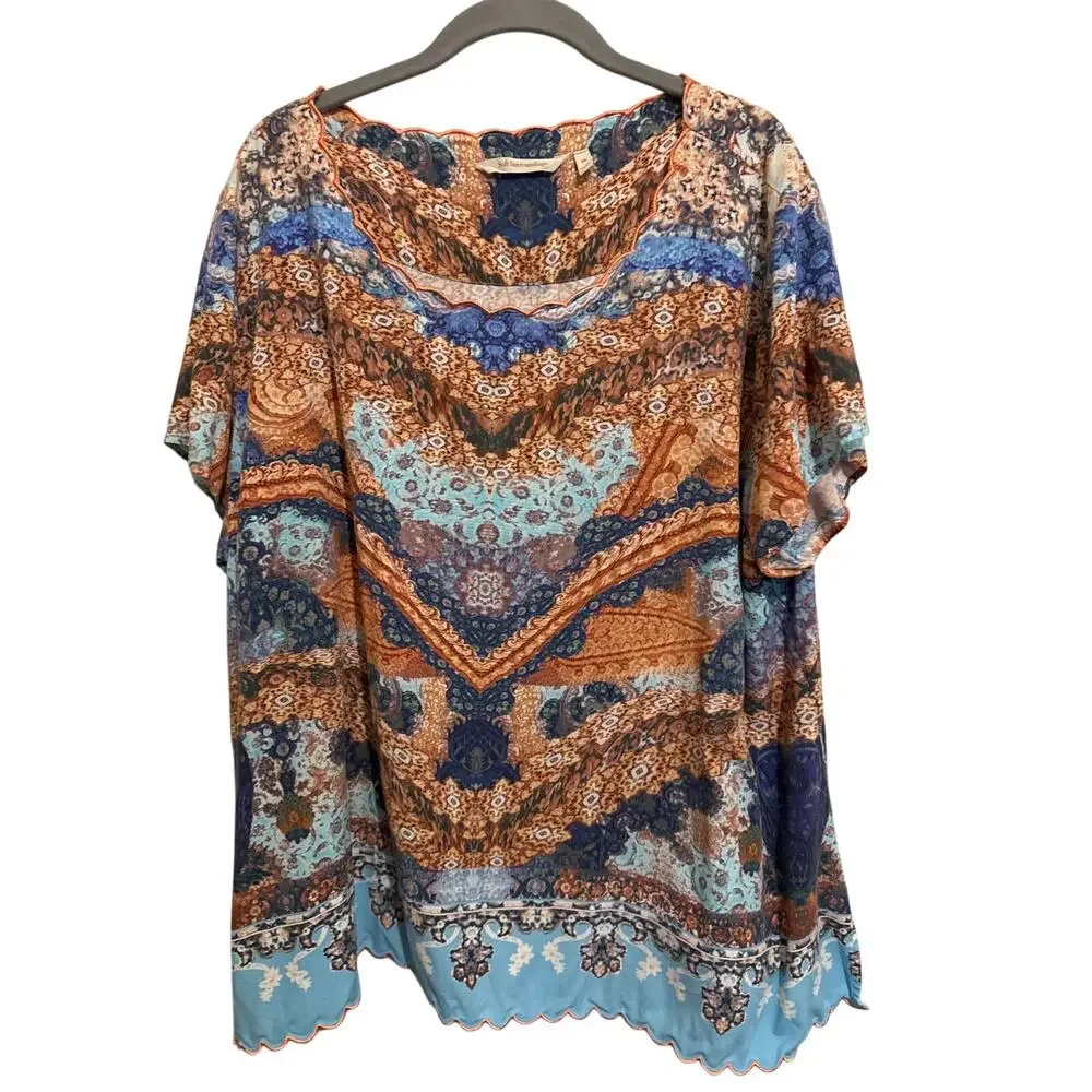 Soft Surroundings Sharron Short Sleeve‎ Papaya Blues Top Artsy Everyday Boho 2X